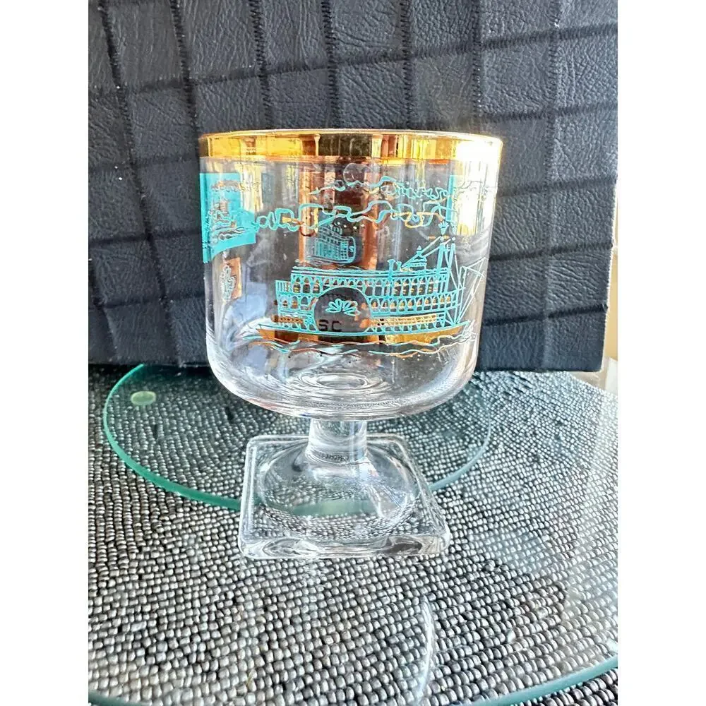 Set of 4 Vintage Southern Comfort Steamboat Glasses – Mid 50s  Bar with Gold Rim